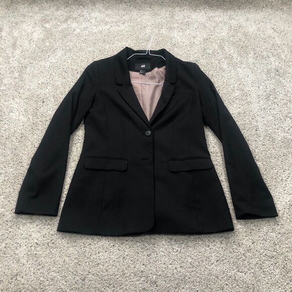 H&M Blazer Womens Extra Small 4 Black Sport Coat Suit Jacket Stretch Ladies - Picture 1 of 10
